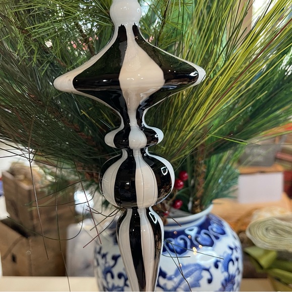 Nwt Robert Stanley Glass Christmas Ornament Black White Finial - Picture 5 of 10